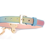 Mischievous Rainbow and Gold Leather Collar With Leash