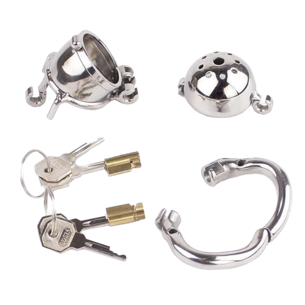 Experience xtreme control and heightened pleasure with our stainless device a steel cock kit featuring multiple ventilation holes for comfort. This secure design slaps temptation in the face, while double locks punch up security, ensuring ultimate restraint.