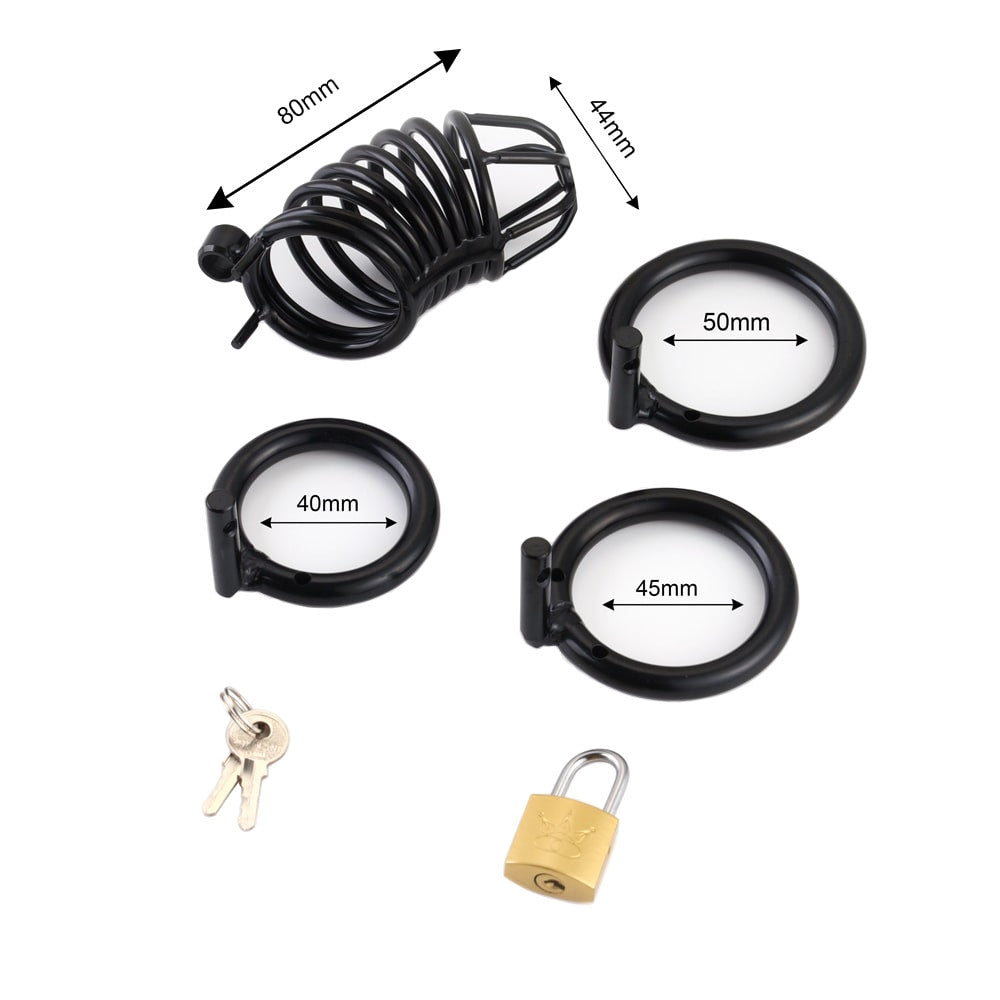 Unleash your desires with this black-plated steel penis cage. Featuring a multi-ring, open design for close, airy confinement, perfect for detained fantasies. Minus escape, three rings ensure the ideal fit.