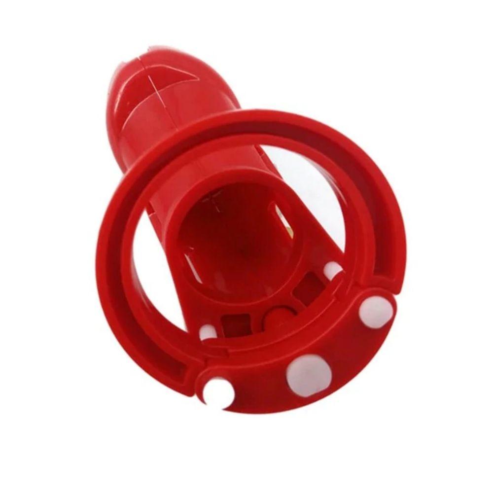 Experience ultimate control with our red plastic cage. Its curved design ensures comfort, while five interchangeable inner rings provide a perfect fit. Precise measurements and welded construction guarantee security and durability.
