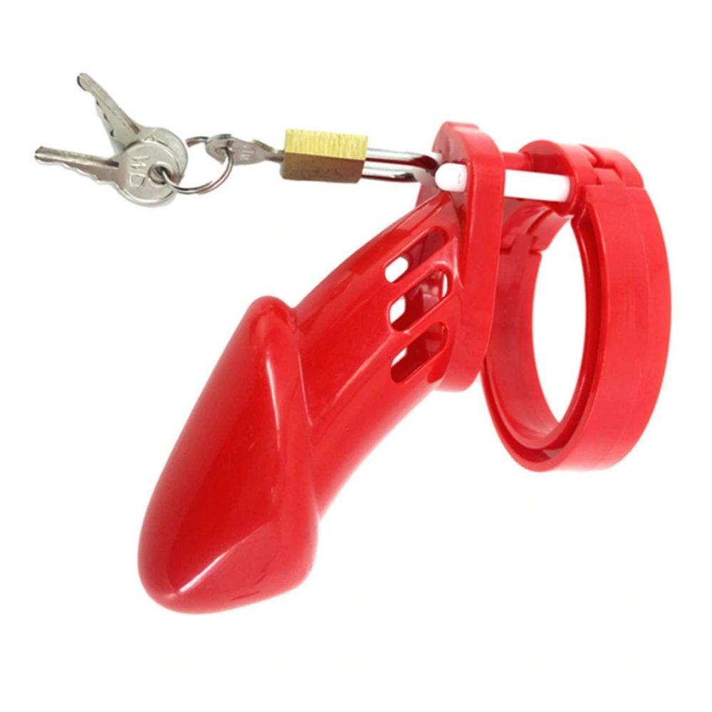 Experience ultimate control with our red plastic, featuring welded ABS construction for durability. Includes five rings of different measurements for a perfect fit, secured with multiple locks. Fast shipping available.