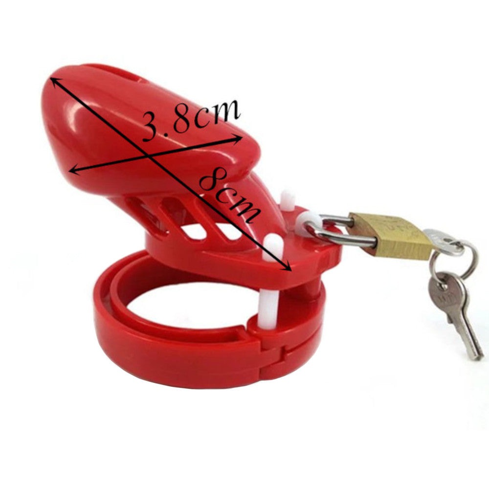 Experience ultimate control with this red plastic cage. Secure it with the included padlock and keys, or use the numbered tags for discreet wear through metal detectors. The container holds all components, ensuring your journey into chastity is comfortable and convenient.